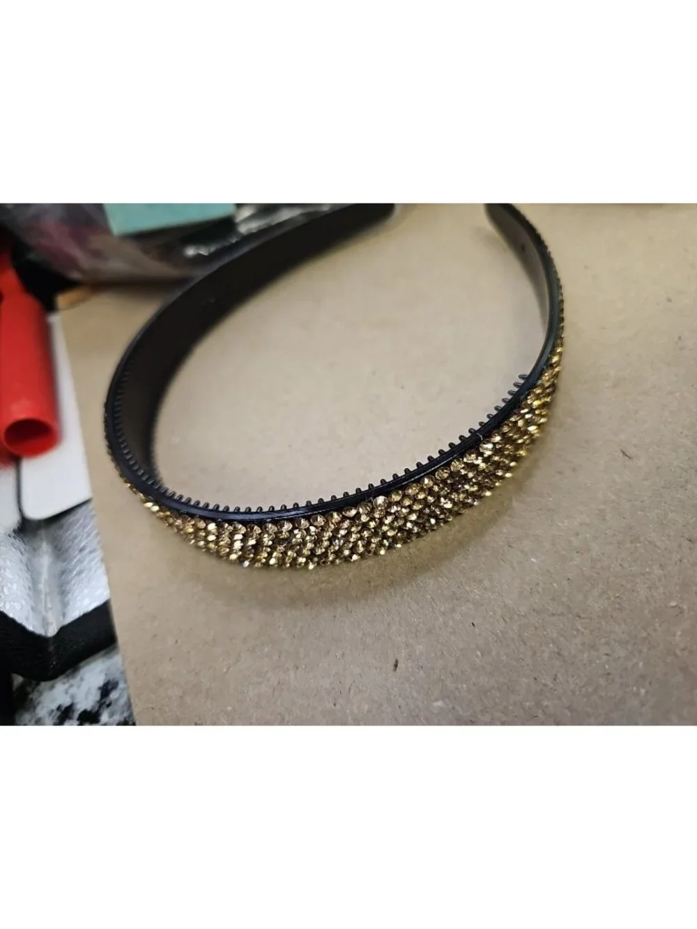 headbands lot of 2 Black Plastic  With Yellow & Peach Rhinestones
